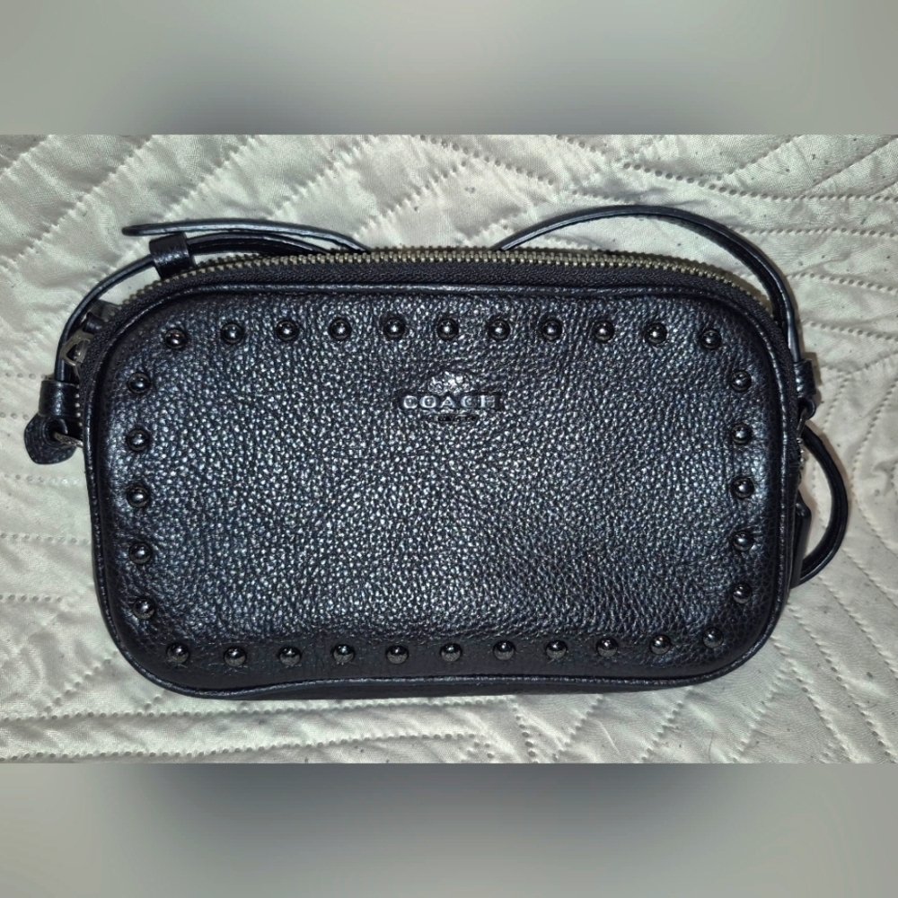 Authentic Coach Crossbody Clutch With Lacquer Rivets